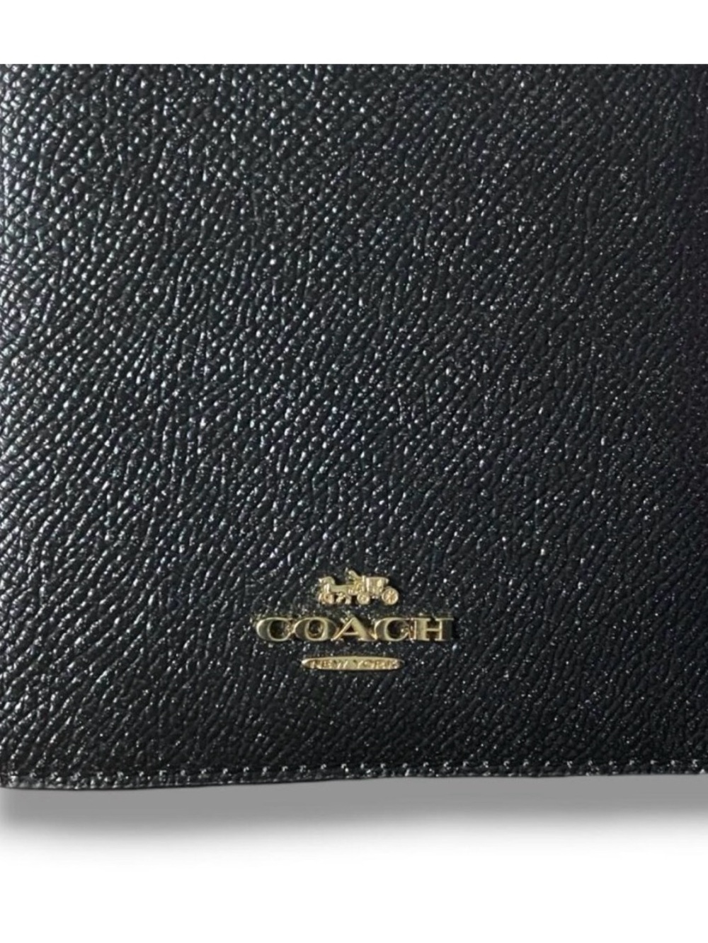 Coach Black Pebbled Leather Card & Passport Organizer with Gold Logo - Picture 4 of 4